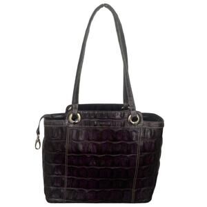 TUSK Purple Croc Embossed Leather Tote Shoulder Bag w Removable Pouch